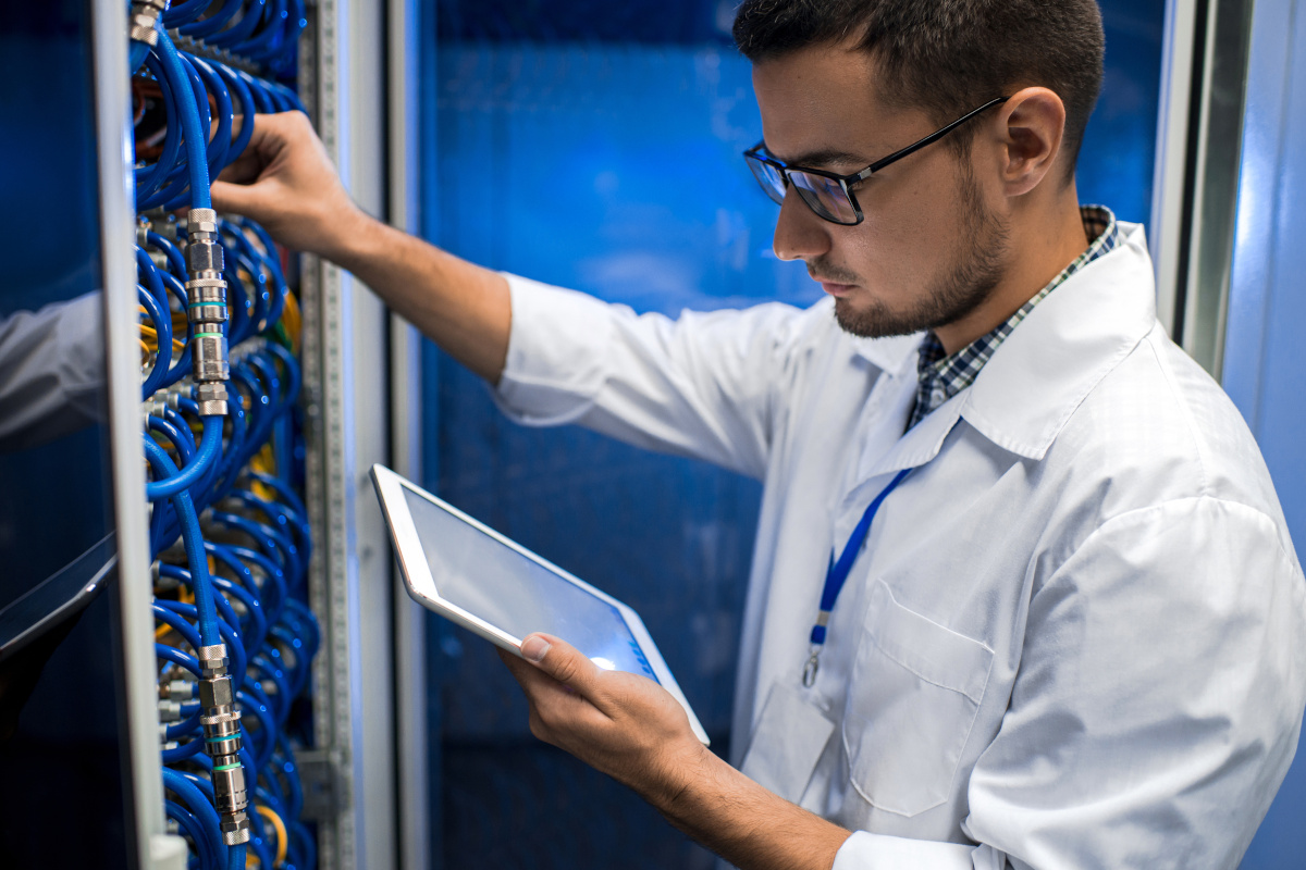 Man checking network infrastructure